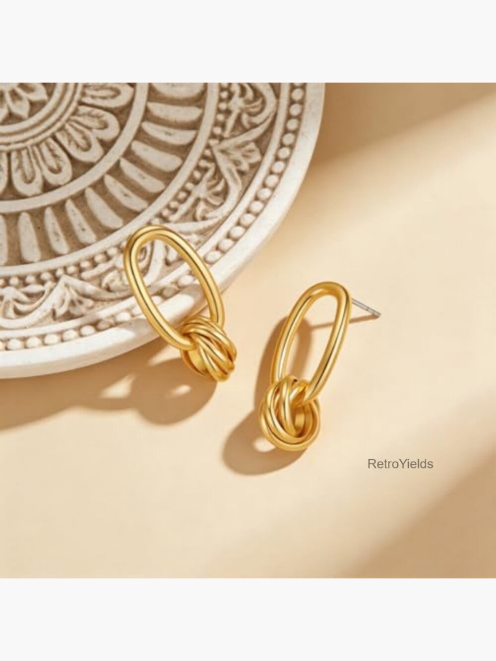 Paperclip Knot Drop Dangle Earrings 14K Gold Plated Lightweight Minimalist - Picture 6 of 7